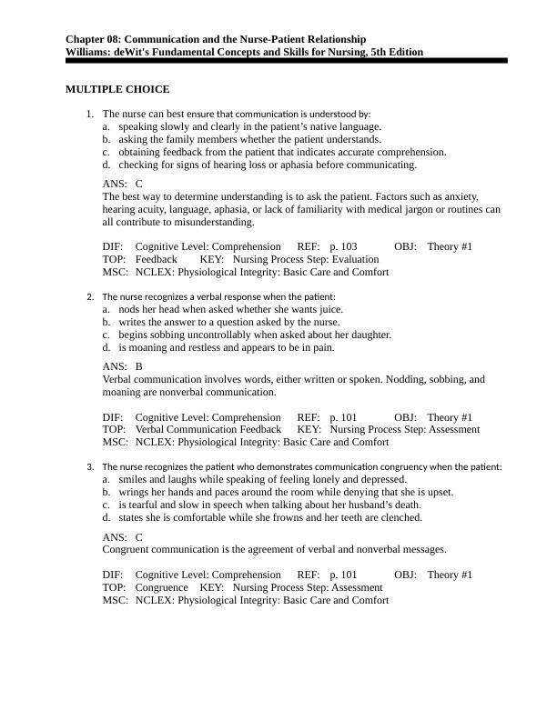 Chapter 8 Dewitt Practical Nursin