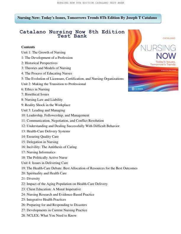 Catalano Nursing Now 8th Edition Test Bank
