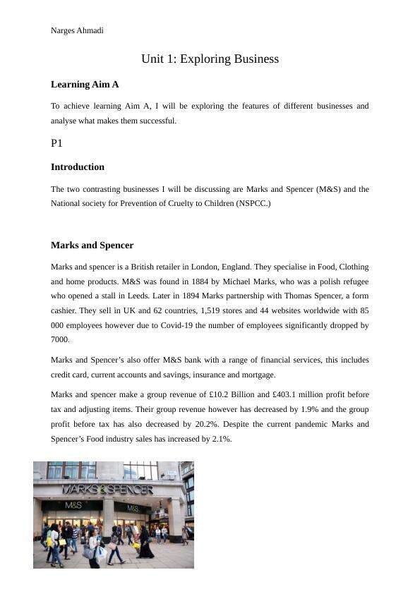 P1 BTEC Business Level 3 Unit 1 Exploring Business