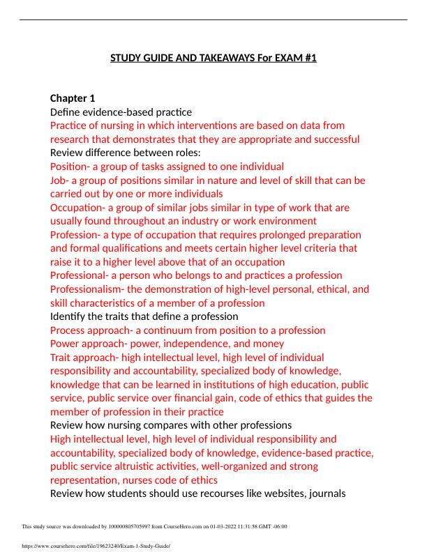 STUDY GUIDE AND TAKEAWAYS For EXAM #1