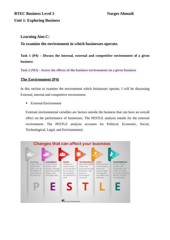P4 3 P2 BTEC Business Level 3 Unit 1 Exploring Business