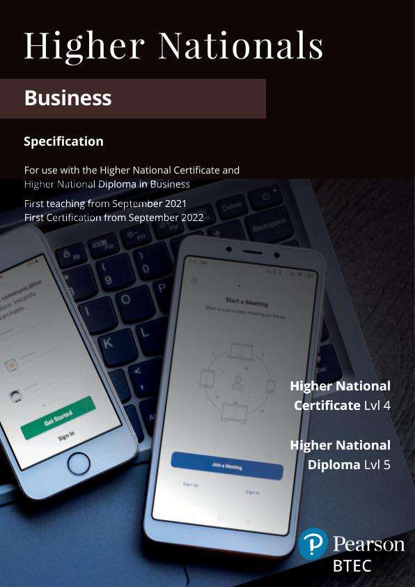 Pearson BTEC Higher National qualifications in Business