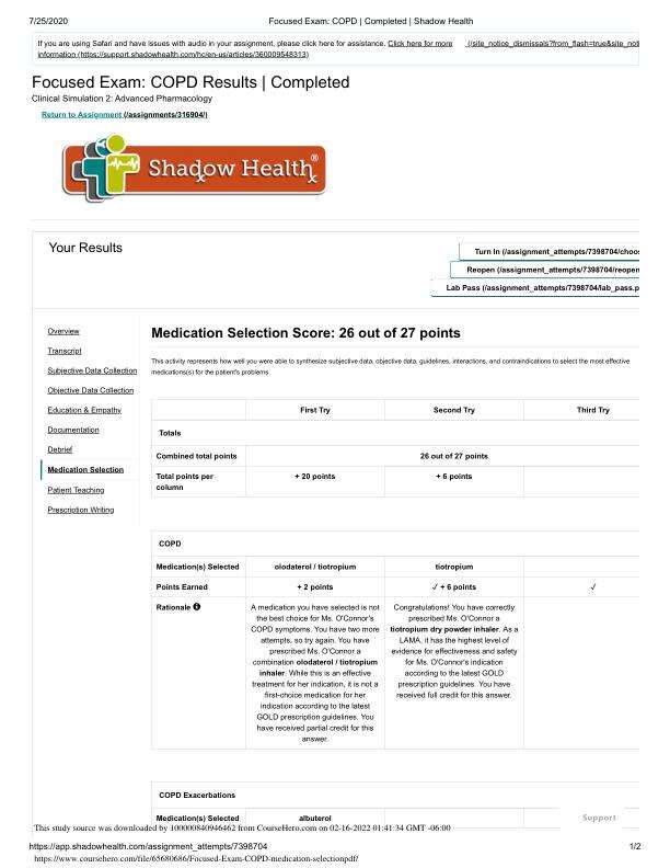Focused Exam COPD Medication Selection