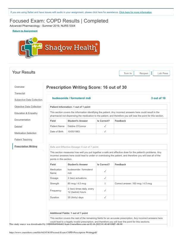 Focused Exam COPD Prescription Writing