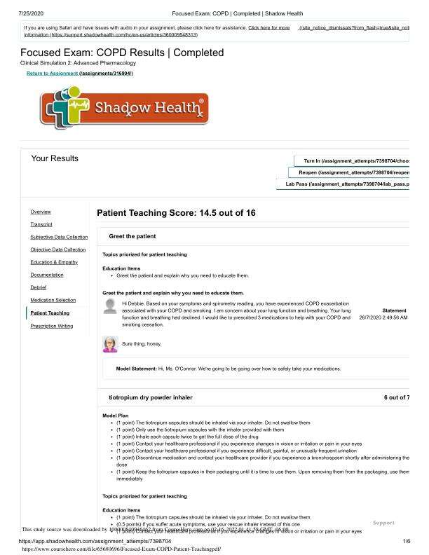 Focused Exam COPD Patient Teaching