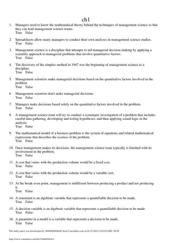 Introduction to Mangement Science Chapter 1