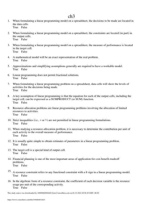 Introduction to Mangement Science Chapter 3