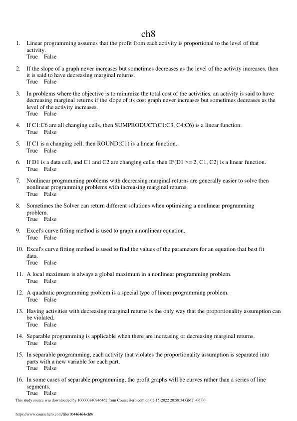 Introduction to Mangement Science Chapter 8