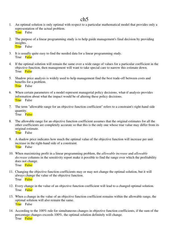 Introduction to Mangement Science Chapter 5