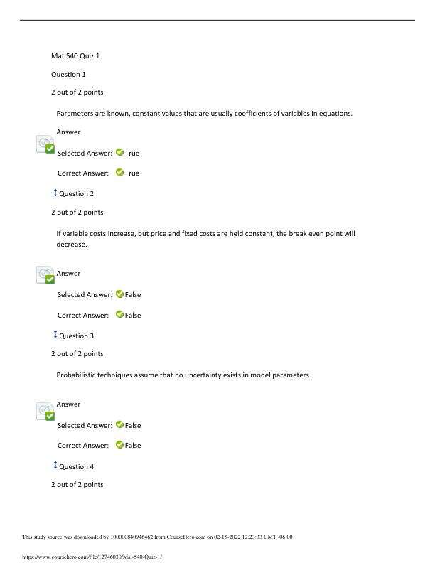 Mat 540 Quiz 1