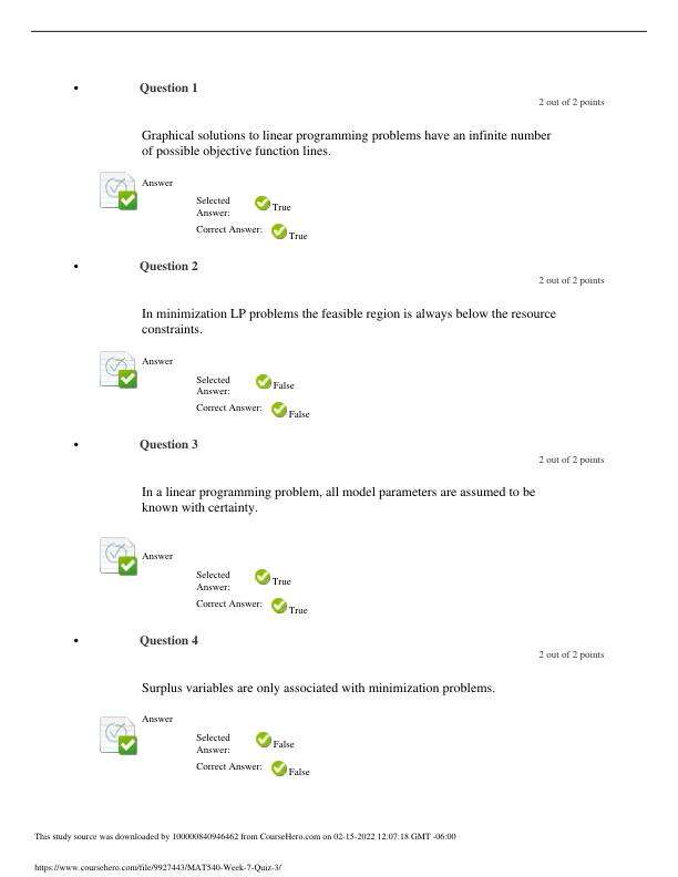 MAT 540 Week 7 Quiz 3