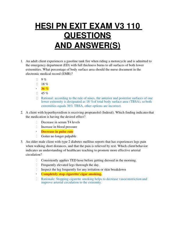 PN HESI EXIT EXAM 2022 Version 3 TEST BANK 110 QUESTIONS AND ANSWER
