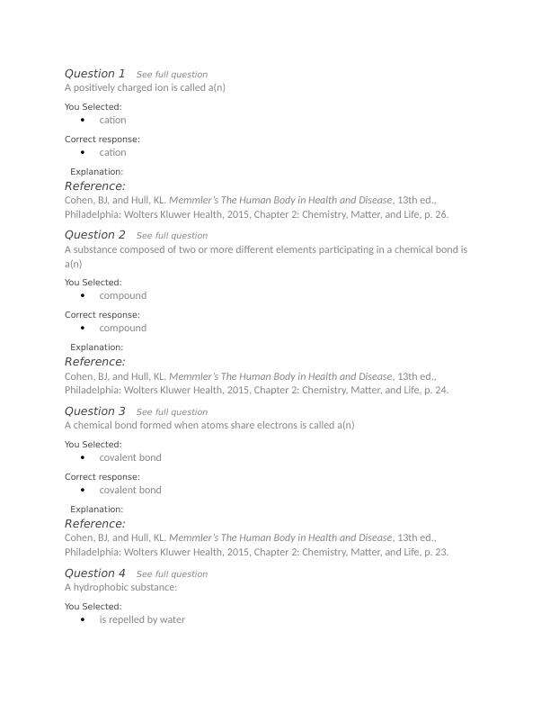 Testbank Chapter 2. Chemistry, Matter, and Life