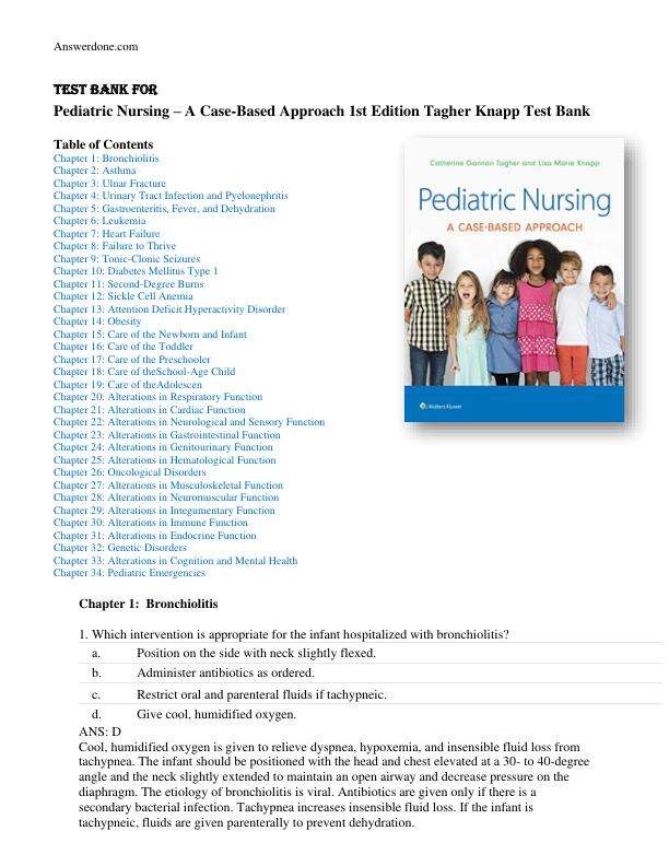 Test Bank for Pediatric Nursing A Case-Based Approach 1st Edition Tagher Knapp Chapter 1-34Complete Guide A+