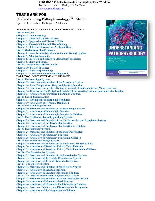 Test Bank for Understanding Pathophysiology 6th Edition By Sue E. Huether; Kathryn L. McCance Chapter 1-42Complete Guide A+