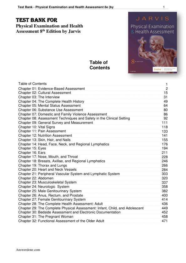 Test Bank Physical Examination And Health Assessment 8th Edition Jarvis