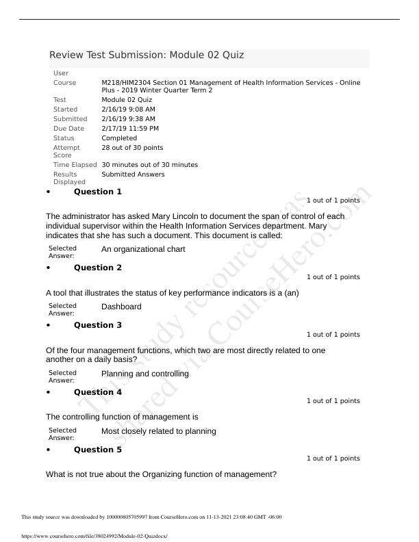HIM 2304 Module 2 Quiz 2