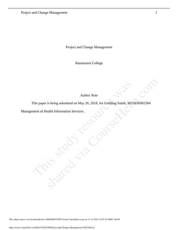 HIM 2304Project and Change Management