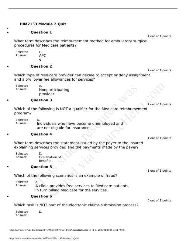 HIM2133 Module 2 Quiz 2