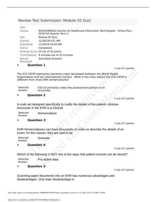 HIM2652 Module 2 Quiz 2