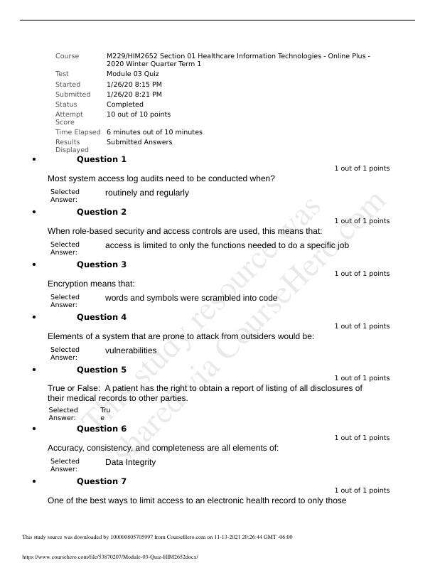 HIM2652 Module 3 Quiz 3