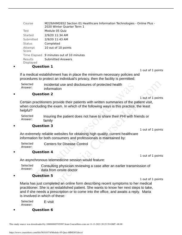 HIM2652 Module 5 Quiz 5