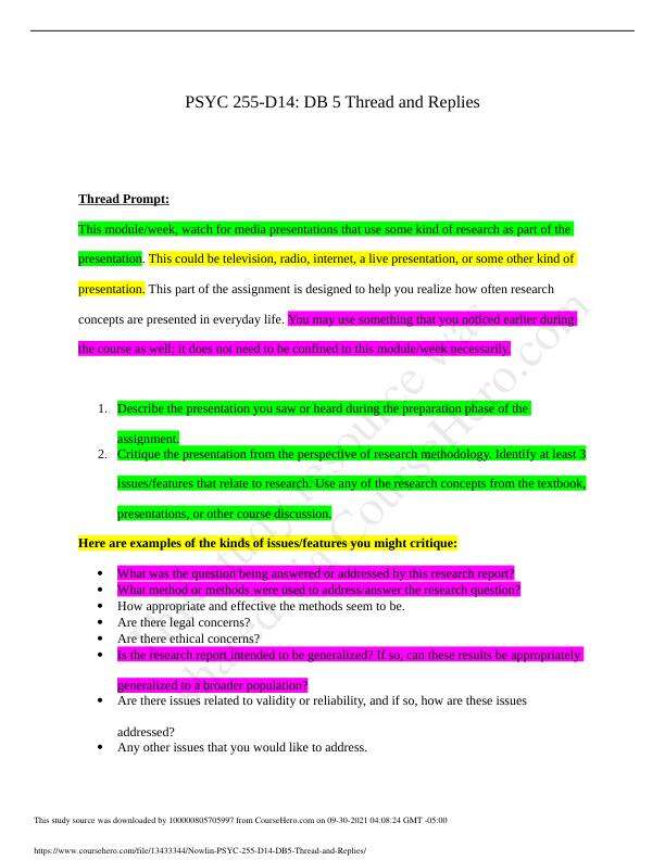 PSYC 255-D14 DB 5 Thread and Replie