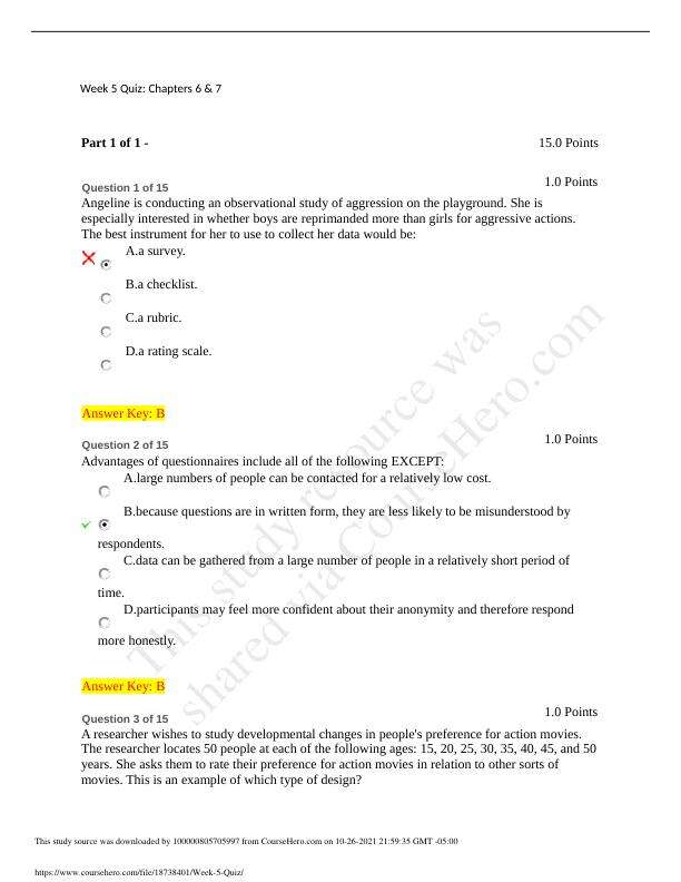 American Public University PSYC 300 Week 5 Quiz