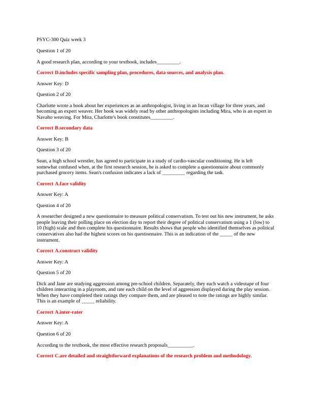 PSYC 300 Quiz week 3, Quiz week 4, Quiz week 5, Quiz week 6, Quiz week 7