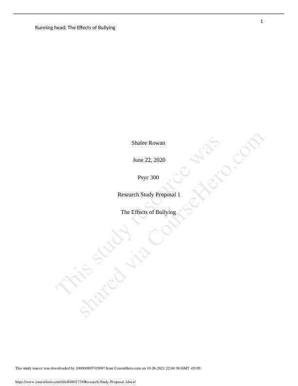 PSYC 300 Research Study Proposal I