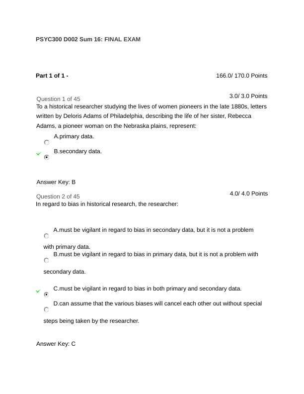 PSYC300 D002 Sum 16 Final Exam