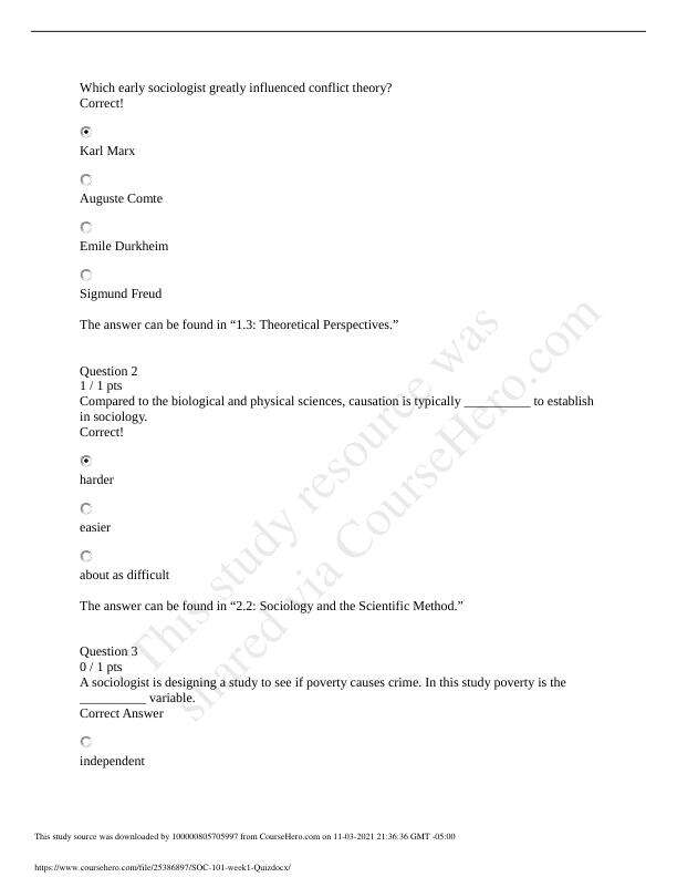 SOC 101 Week 1 Quiz