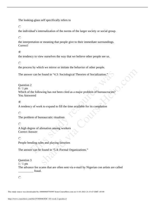 SOC 101 week 2 quiz