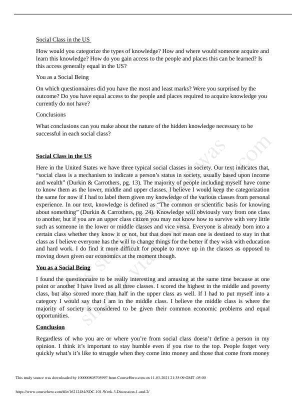 SOC 101 Week 3 Discussion 1 and 2