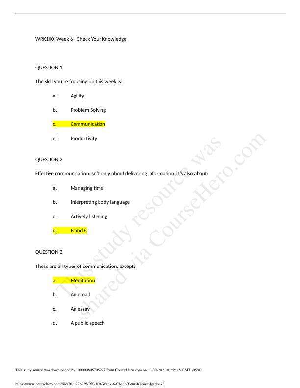 WRK 100 Week 6 Check Your Knowledge