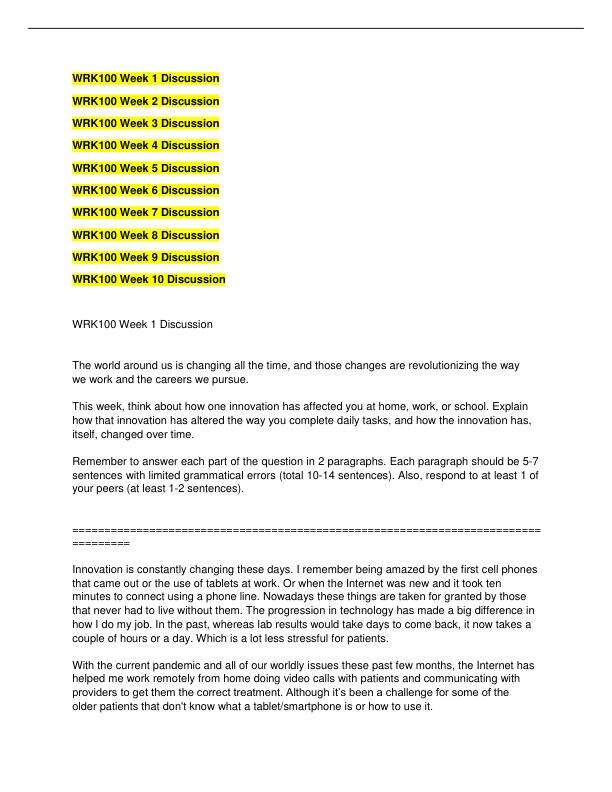 WRK 100 Week 1-10 Discussion Merged