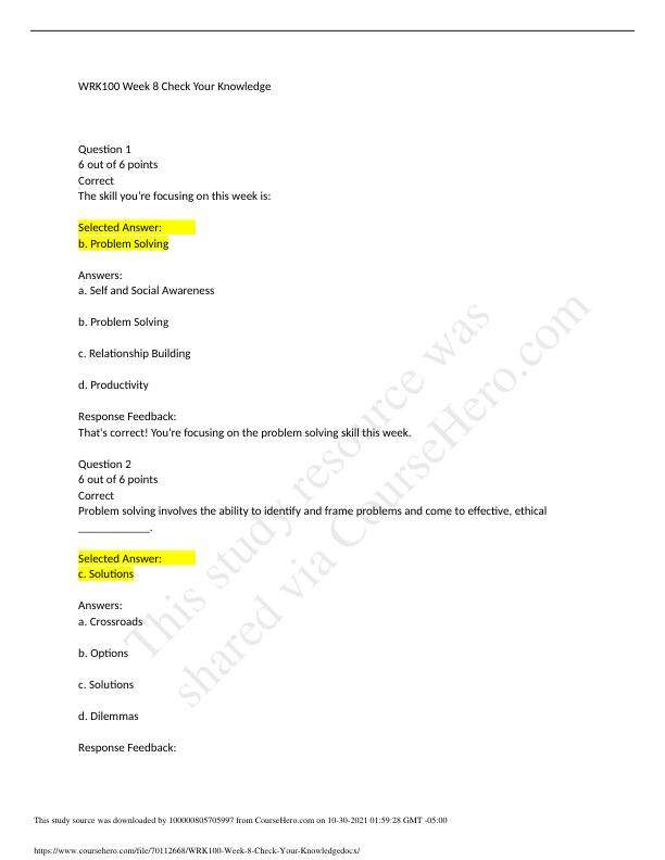 WRK 100 Week 8 Check Your Knowledge