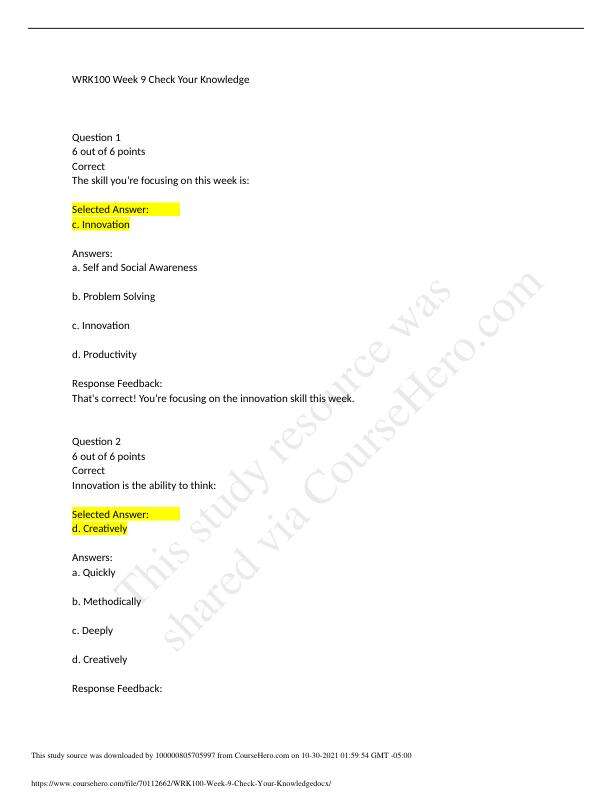 WRK 100 Week 9 Check Your Knowledge