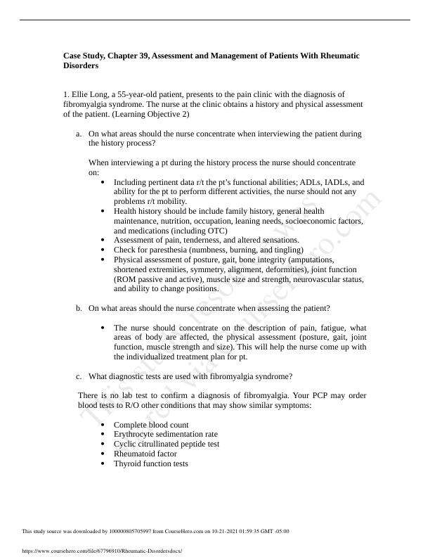 Case Study, Chapter 39, Assessment and Management of Patients With Rheumatic