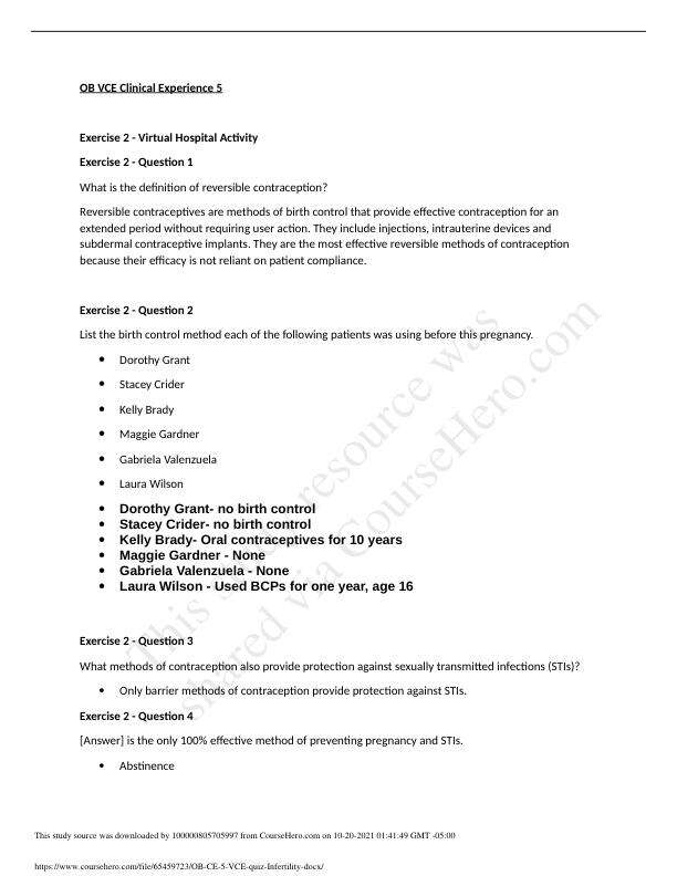 OB CE 5 VCE quiz Infertility