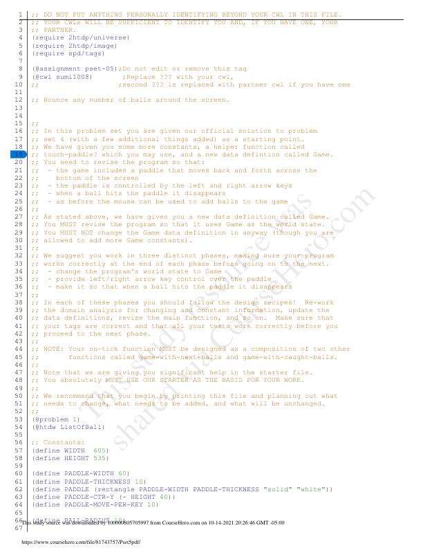 Summary CPSC 110 Racket Solution PSET 5