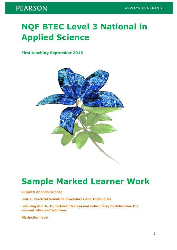 BTEC Applied Science Titration and Colorimetry Unit 2 Assignment 1