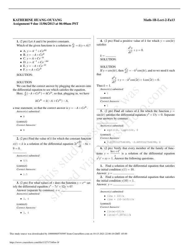 KATHERINEHUANG OUYANG Math 1B-Lect-2 Fa13 Assignment 9