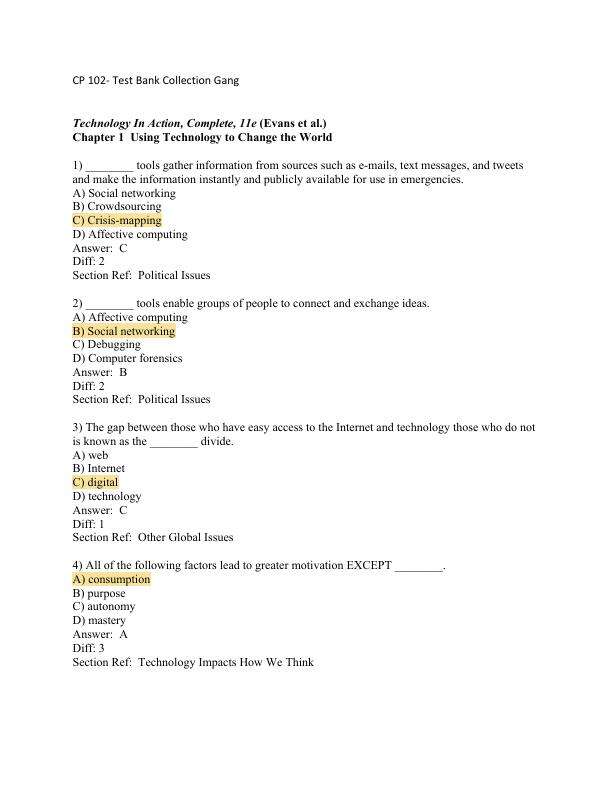 Test Bank Collection Gang Technology In Action, Complete, 11th Edition