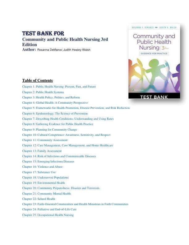 Test Bank for Community and Public Health Nursing 3rd Edition Rosanna DeMarco; Judith Healey-Walsh Chapter 1-25 Complete Guide A+