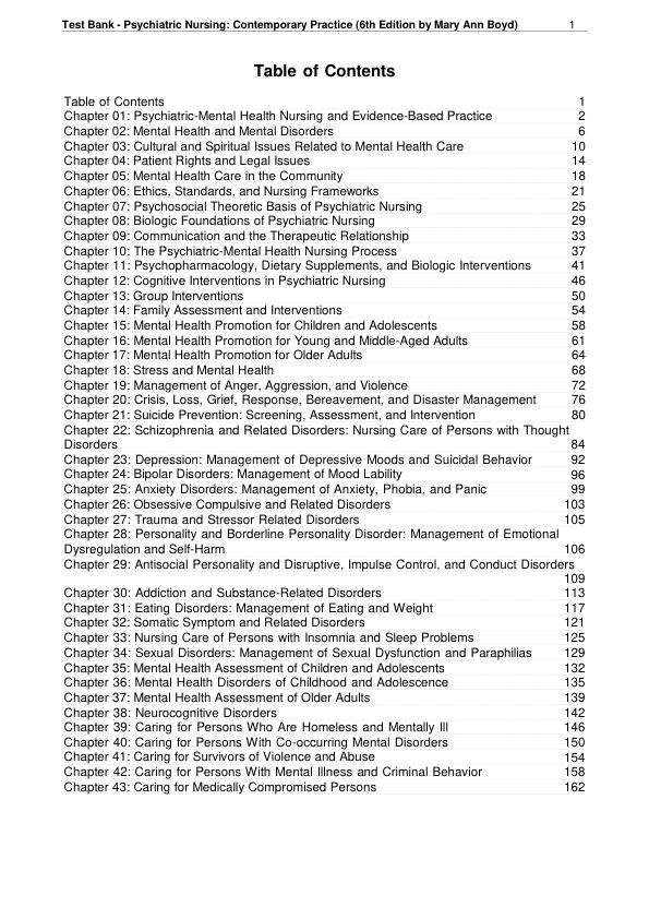 TEST BANK FOR  PSYCHIATRIC NURSING CONTEMPORARY PRACTICE 6TH EDITION BY MARY ANN BOYD
