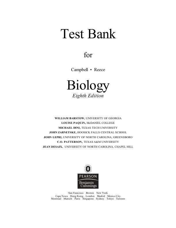 Test Bank for Biology 8th Edition Campbell • Reece