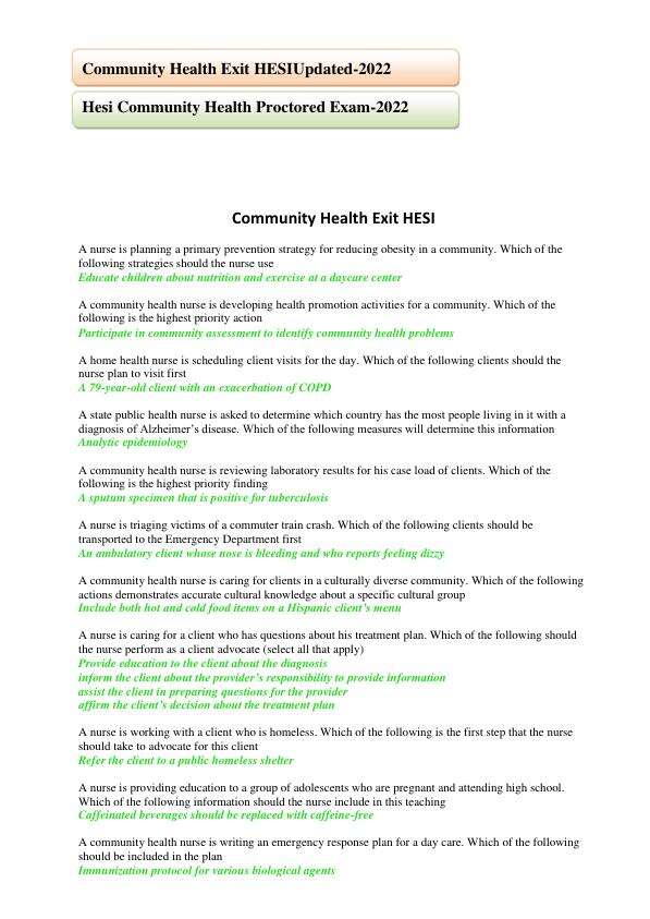community-health-exit-hesi-updated-2022 & Proctored Exam