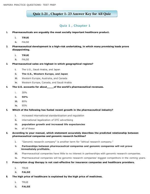 NAPSRX PRACTICE QUESTIONS- TEST PREP