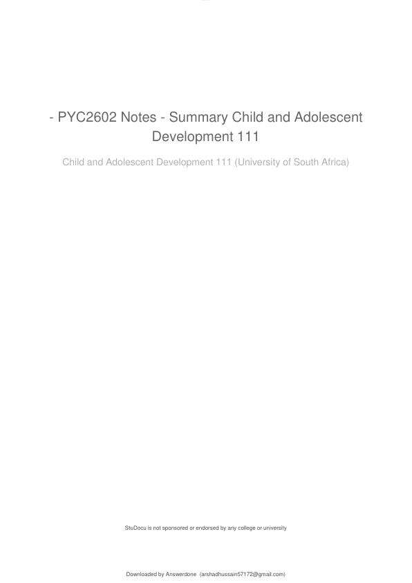 PYC2602 Notes Summary Child and Adolescent Development 111
